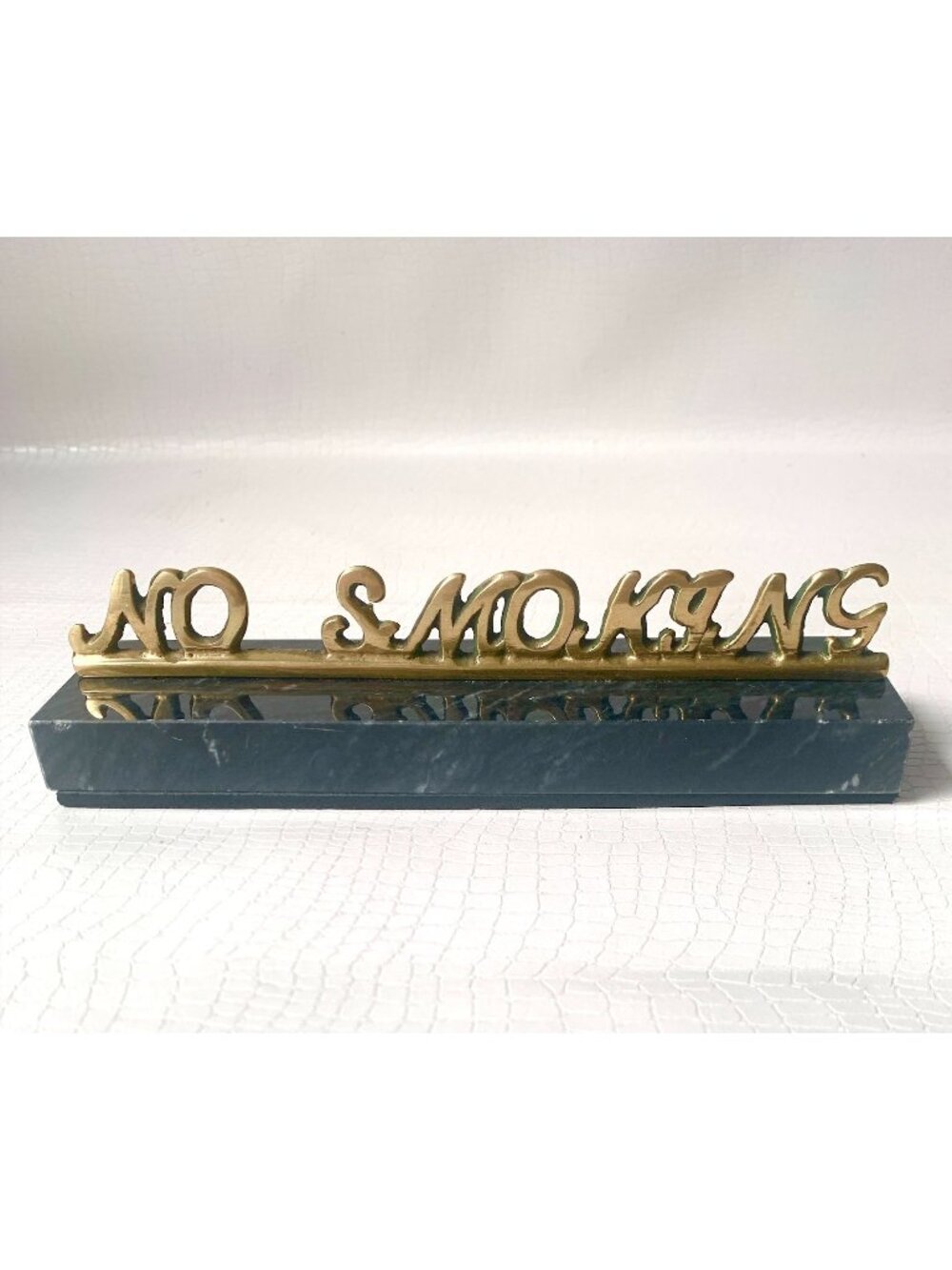 Vintage Brass "No Smoking" Desk Sign On Black Marble Base Hard to Find
